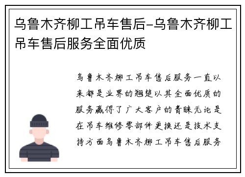 乌鲁木齐柳工吊车售后-乌鲁木齐柳工吊车售后服务全面优质