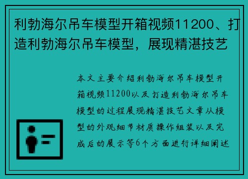 利勃海尔吊车模型开箱视频11200、打造利勃海尔吊车模型，展现精湛技艺