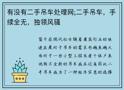 有没有二手吊车处理网;二手吊车，手续全无，独领风骚