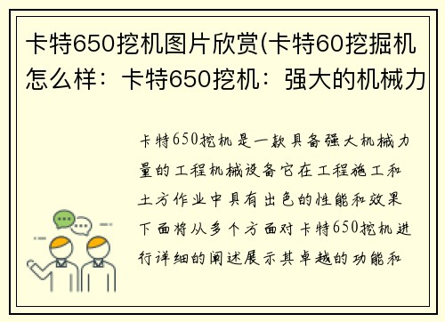 卡特650挖机图片欣赏(卡特60挖掘机怎么样：卡特650挖机：强大的机械力量展现)