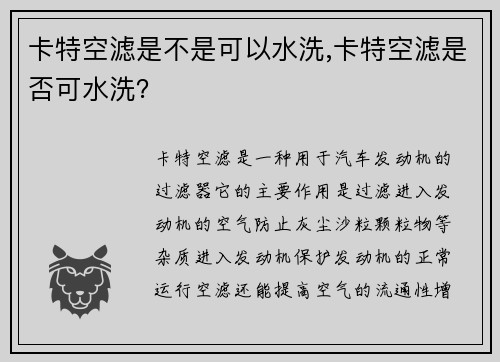 卡特空滤是不是可以水洗,卡特空滤是否可水洗？